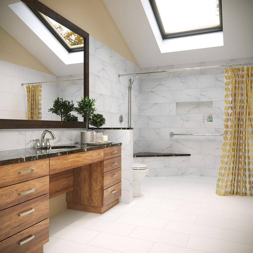 23.23 in. L x 11.1 in. W Carrara Marble No Grout Vinyl Wall Tile (17.9 sq. ft./case) - Hercitys