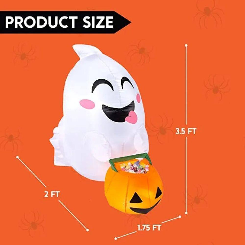 4.5 White FT Halloween Inflatable Flying Ghost Made of Polyester - Hercitys