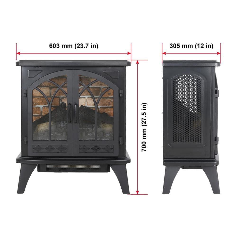 24 in. 400 sq. ft. 3D Flame Infrared Quartz Electric Stove in Black with Remote Control - Hercitys