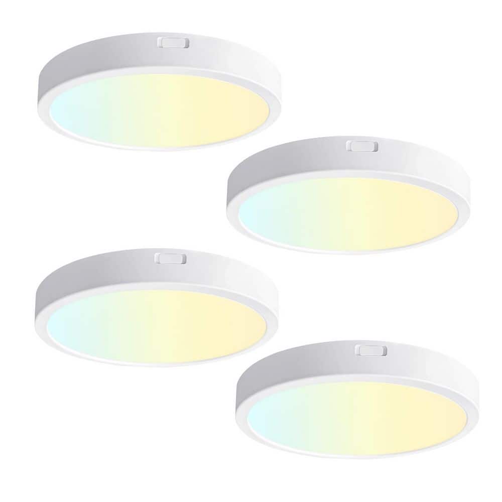 4-Pack 5 in. White New-Ultra-Low-Profile Edge Lit Integrated LED 5CCT Selectable Flush Mount Light Ceiling Light - Hercitys