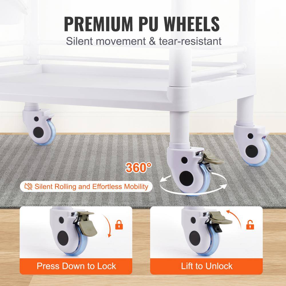 2 Tiers Lab Carts, Lab Utility Cart with 2 Trays, 2 Drawers Mobile Medical Cart with PP Material White Kitchen Cart - Hercitys