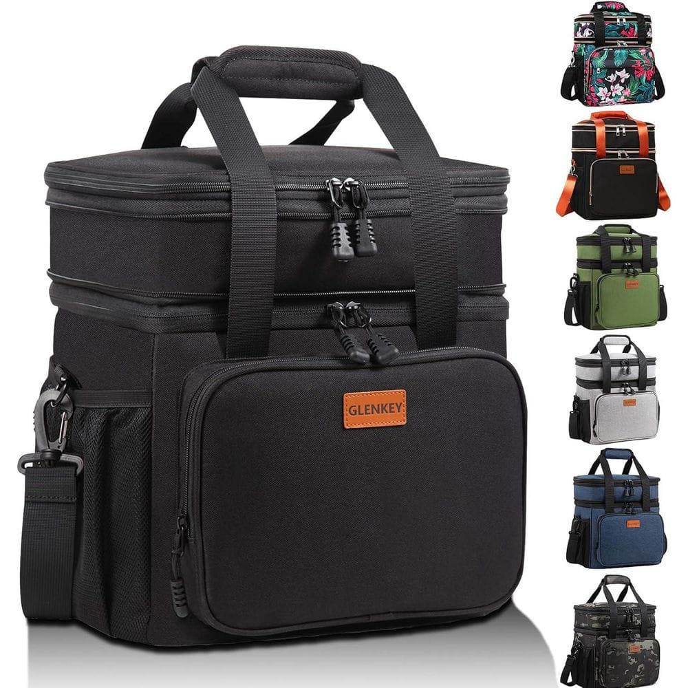 17 qt. Expandable Insulated Large Lunch Box Double Deck Heavy Duty Durable Leakproof Cooler Bag 20 Can Capacity Black - Hercitys