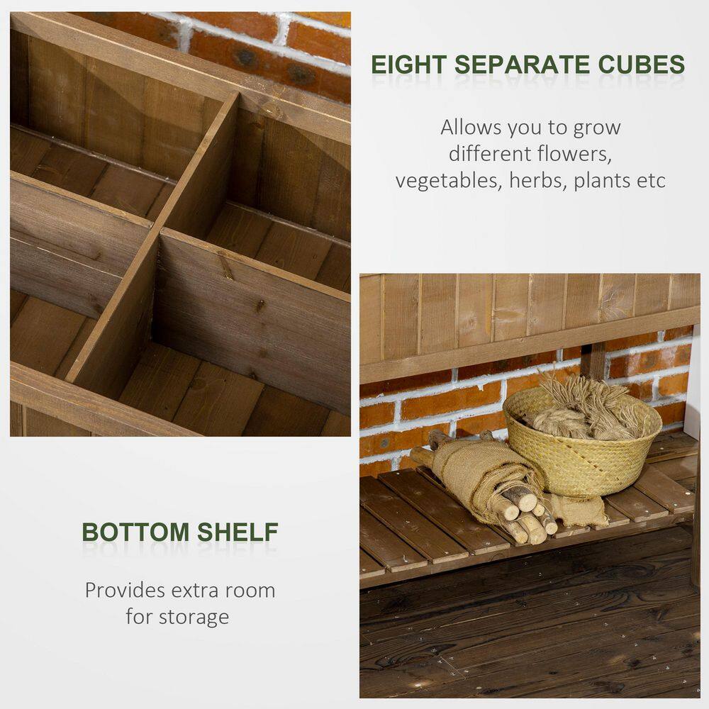 43 in. x 18 in. x 30 in. Brown Raised Garden Bed with 8 Pockets and 1 Shelf, Wooden Elevated Planter Box with Legs - Hercitys
