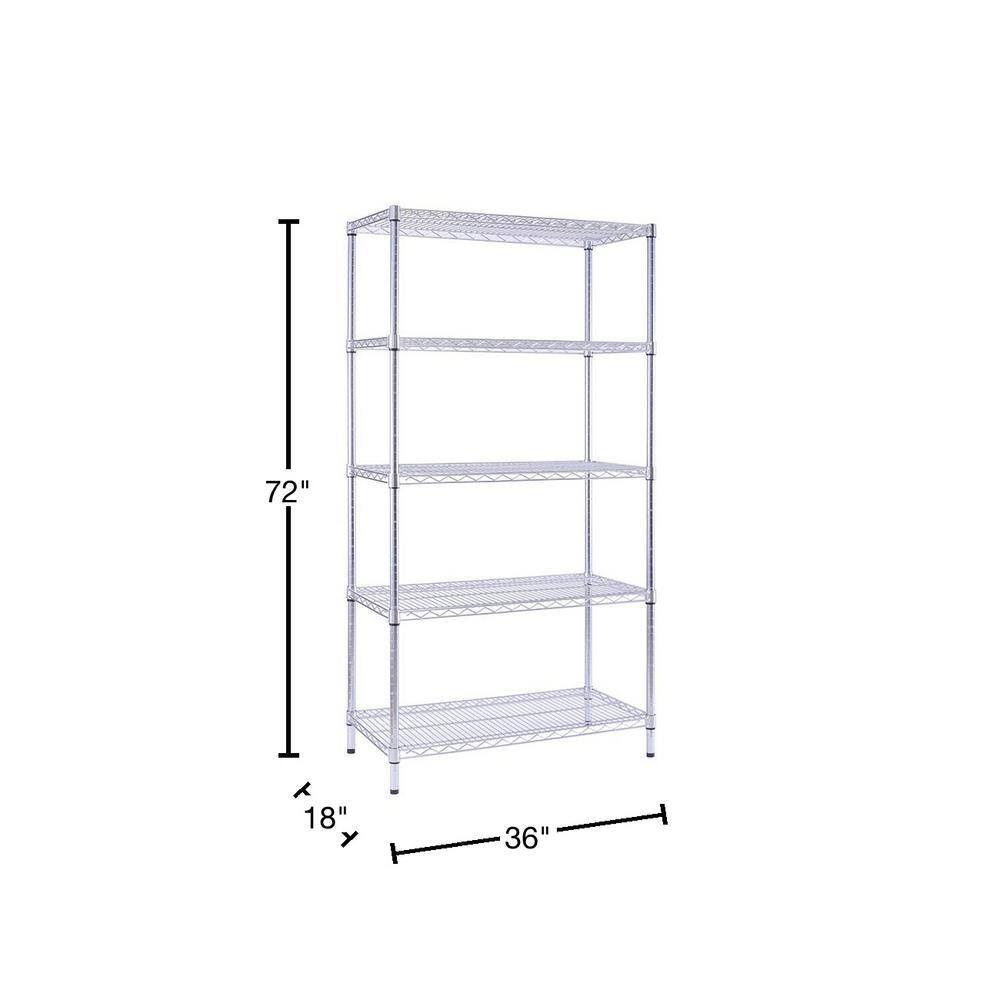 5 Tier Commercial Chrome Shelving Unit 18 in. x 36 in. x 72 in. - Hercitys