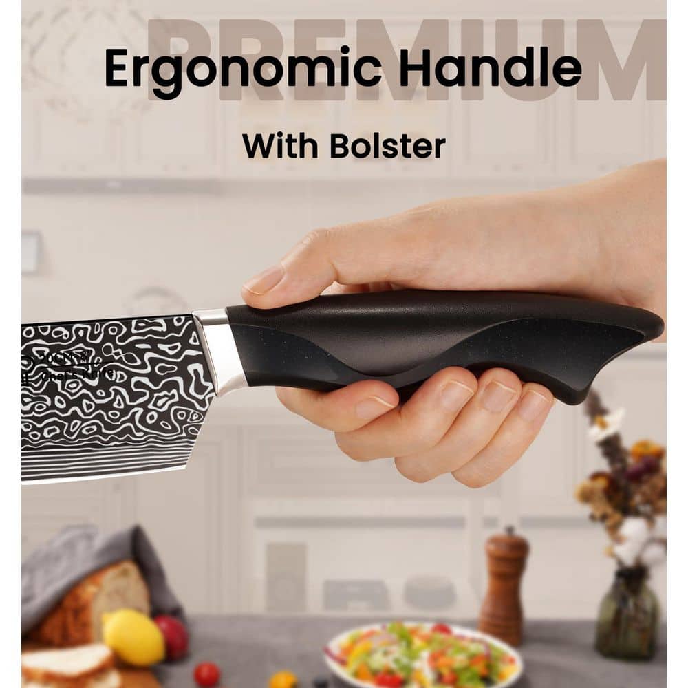 15-Piece German High Carbon Stainless Steel Knife Block Set in Silver with Build-in Knife Shapener, Dishwasher Safe - Hercitys