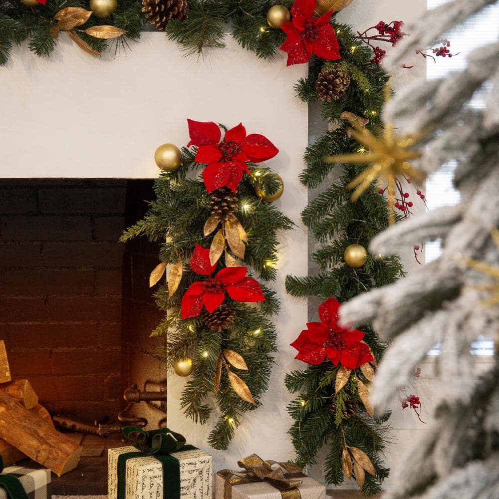 28 in. Pre-Lit Artificial Christmas Swag Teardrop Wreath Hanging Door (Set of 2) - Hercitys