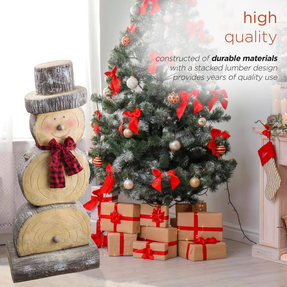 46 in. Tall Extra Large Christmas Snowman Statue with Wood Texture - Hercitys