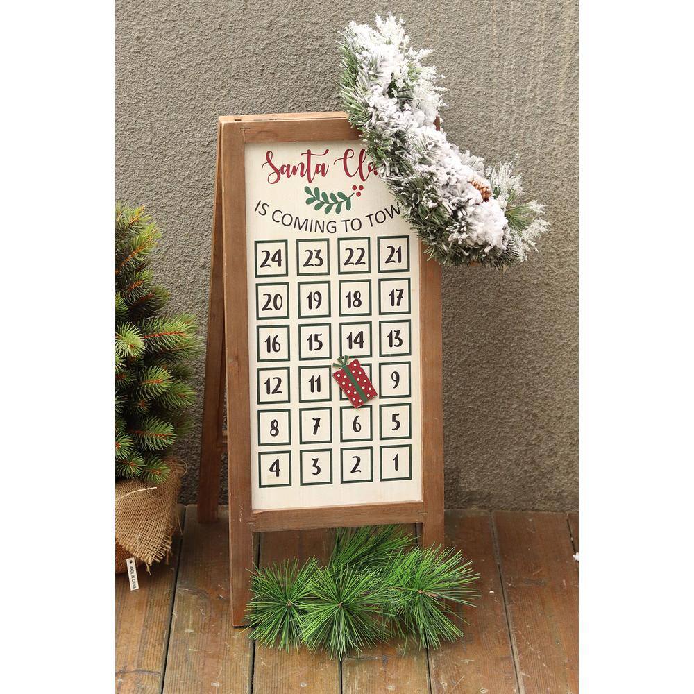 22.875 in. Natural Wood Framed Freestanding Christmas Advent Calendar with Magnet - Hercitys