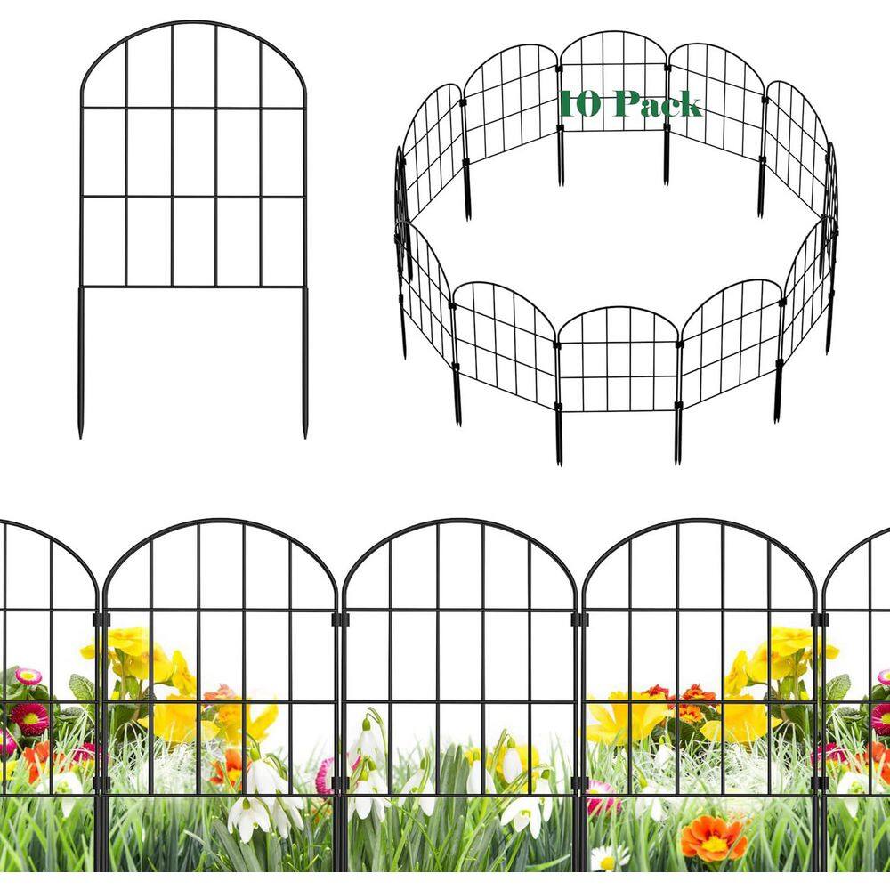 13 in. L x 24 in. H 10-Panels Rustproof Iron Decorative Garden Fence Panels, Animal Barrier Wire Panel Border in Black - Hercitys