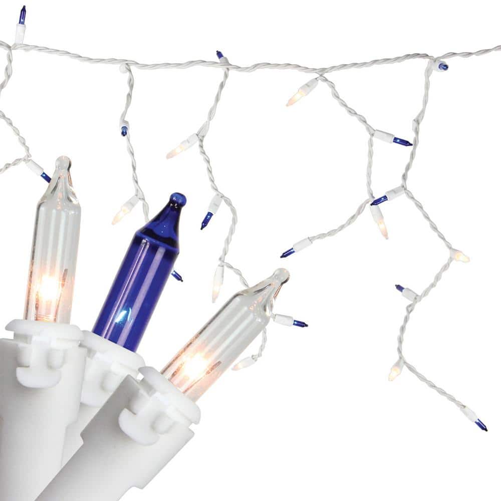 50-Light Blue and Clear Mini Window Curtain Icicle Christmas Lights with White Wire - Hercitys