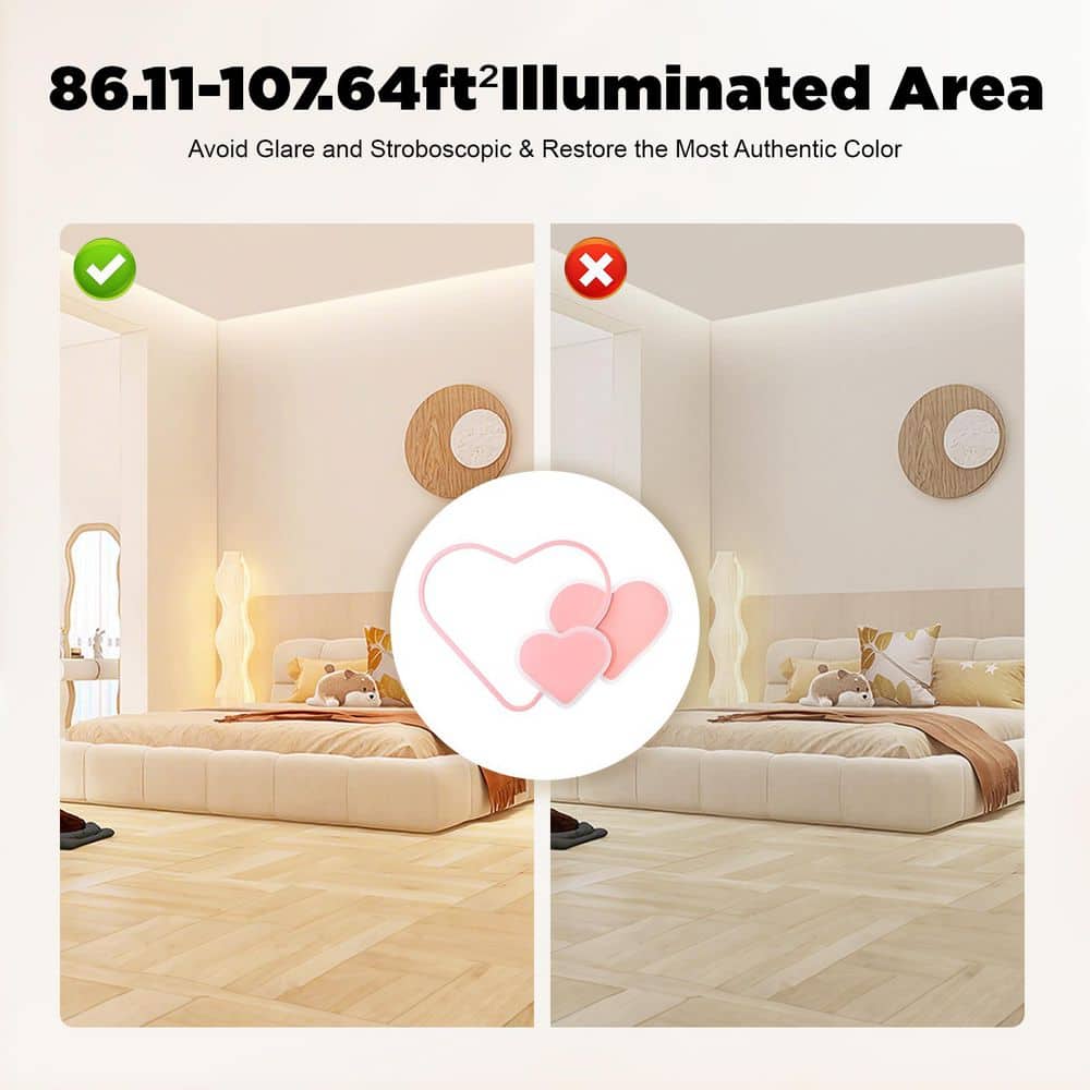 20.47 in. 1-Light Pink Modern Heart-Shaped Selectable LED Semi-Flush Mount Ceiling Light with Remote Control - Hercitys
