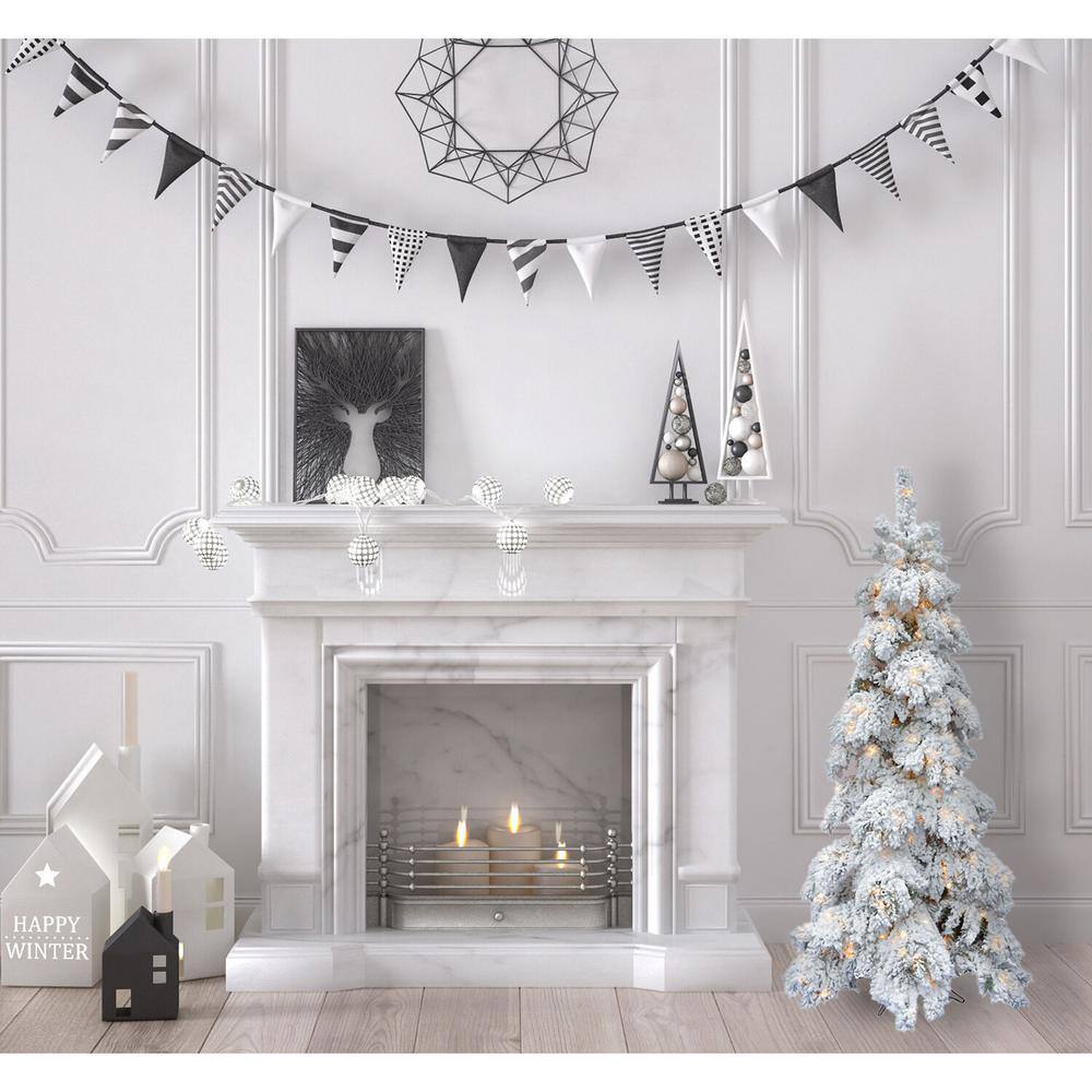4 ft. Elk PreLit Mountain Snow Flocked Artificial Christmas Tree with Warm White LED Lights - Hercitys