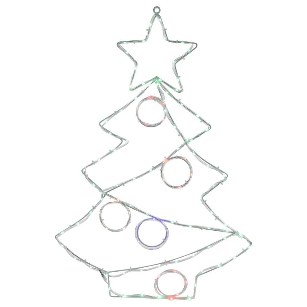 28 in. LED Lighted Christmas Tree with Ornaments Window Silhouette - Hercitys
