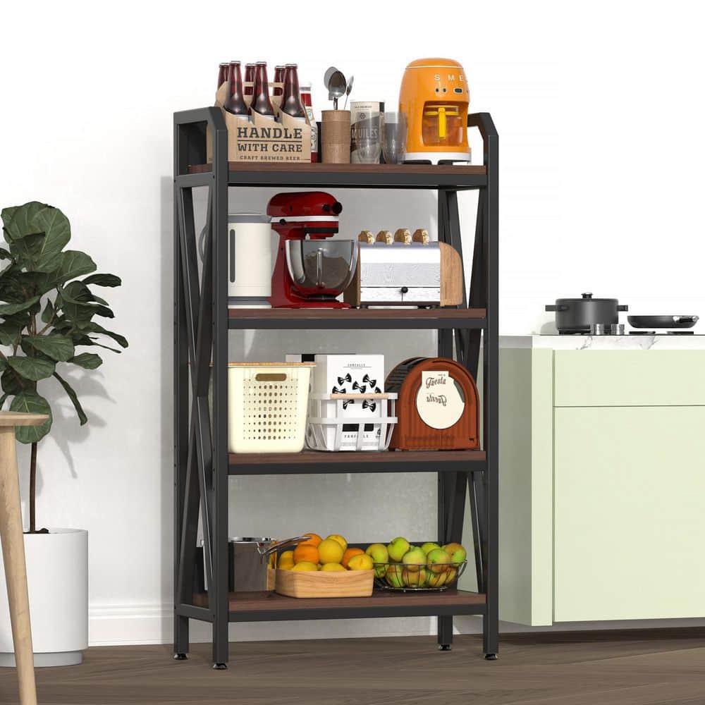 56.3 in. Tall Black Brown Kitchen Pantry Cabinet Sideboard Bakers Rack Storage Rack with Adjustable Shelves - Hercitys