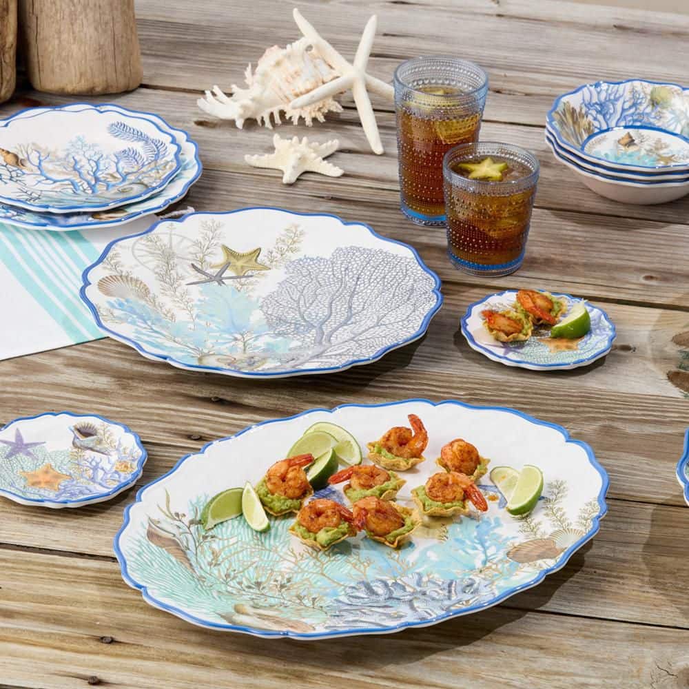14 in. Blue Lagoon Melamine 2-Piece Platter - Hercitys