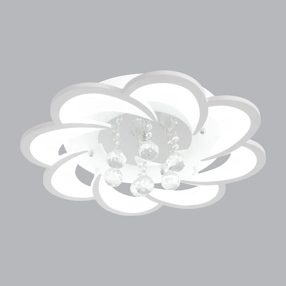 20.47 in. 1- Light White Modern Flower Shape LED Semi-Flush Mount Ceiling Light with Acrylic Shade (Cool Light) - Hercitys