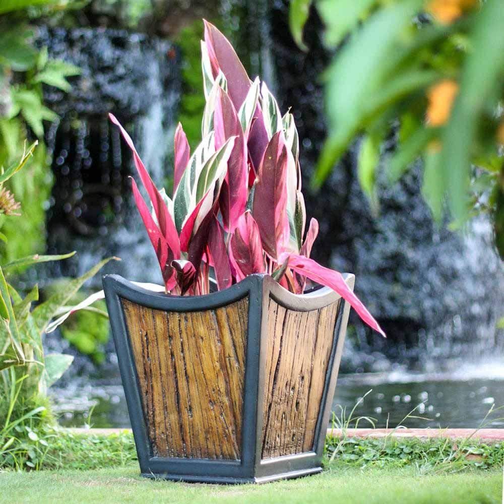 13 in. sq. Black Composite Metal on Wood Tapered Sol Planter - Hercitys