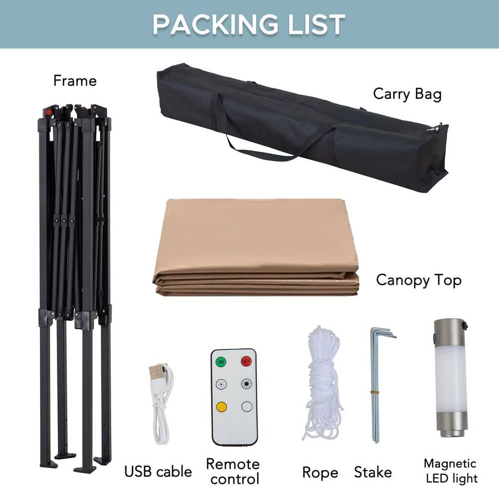 5 ft. x 8 ft. Pop up Grill Gazebo with Magnetic LED Light and Carrying Bag for BBQs, Picnics, Outdoor Events, Brown - Hercitys