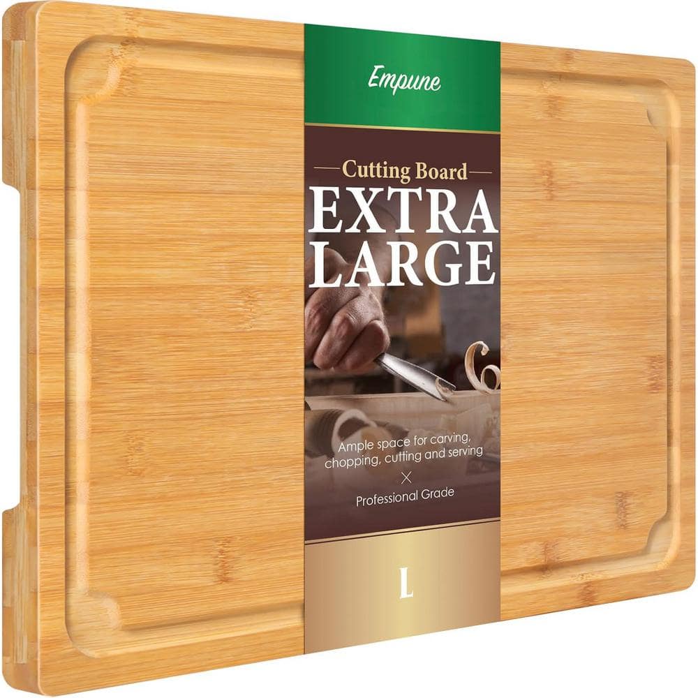 16 x 10 in. Rectangular Large Bamboo Cutting Board with Juice Groove Handles for Kitchen Cutting - Hercitys