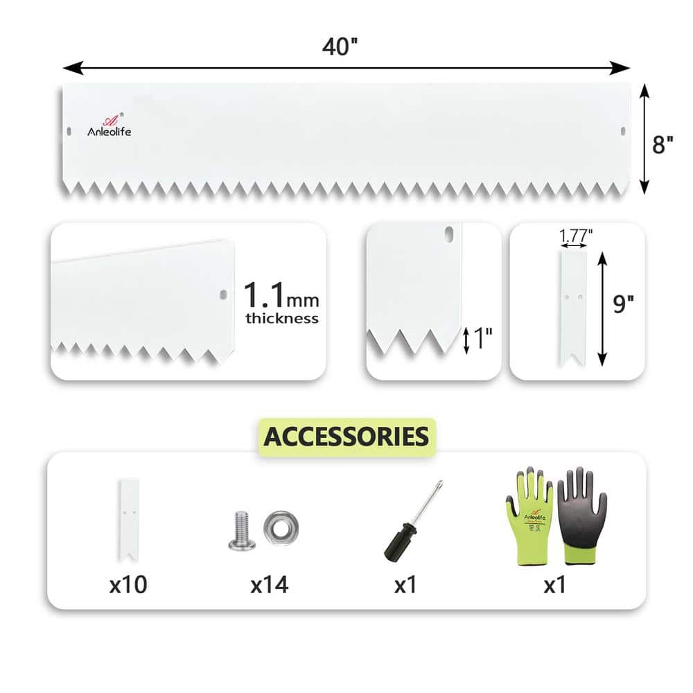 40 in. x 8 in. Galvanized Steel Garden Landscape Edging in White Lawn Border with Gloves and 10 Stakes (6-Pieces) - Hercitys