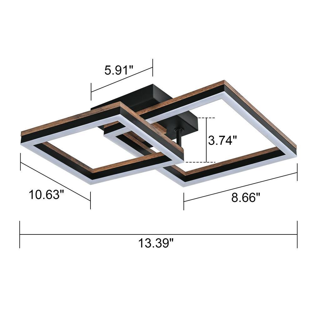 13.39 in. 2-Light Wooden Integrated LED Flush Mount Ceiling Light - Hercitys