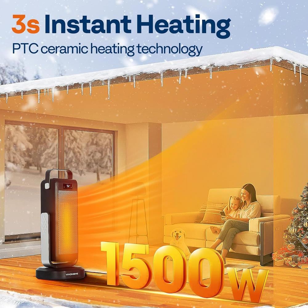 17in. 1500W Electric 3D Oscillating Portable Ceramic Convection Space Heater with Remote, 12H Timer, Thermostat - Hercitys