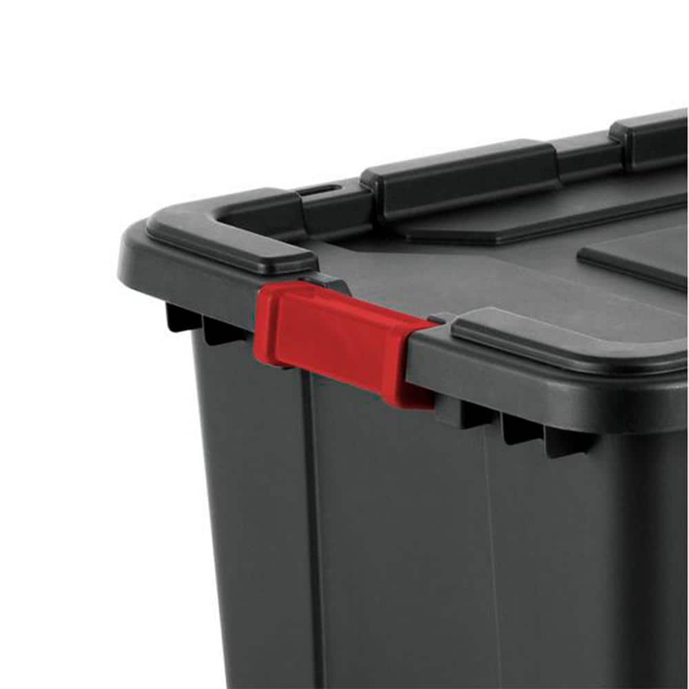 27-Gallon Durable Rugged Industrial Tote w/Red Latches in Black (4 Pack) - Hercitys