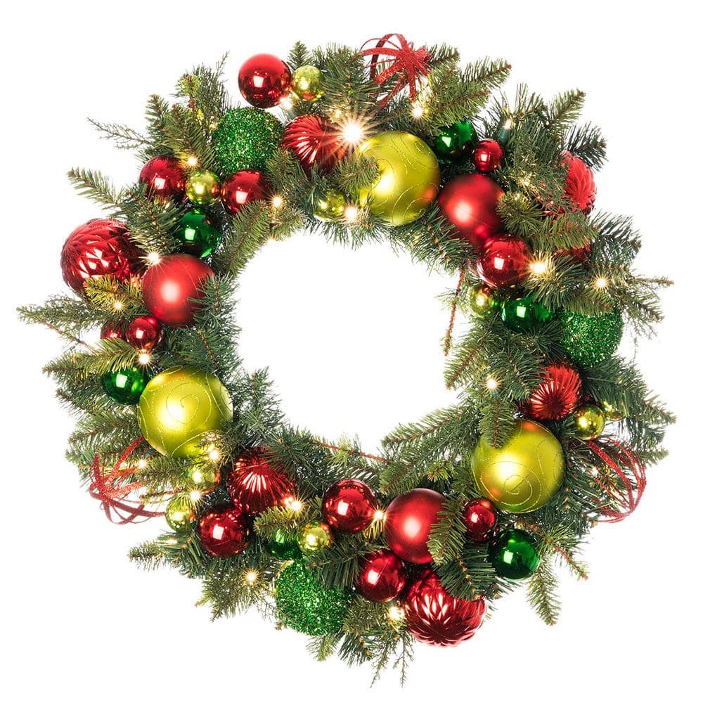 30 in. Artificial Pre-Lit LED Festive Holiday Wreath - Hercitys