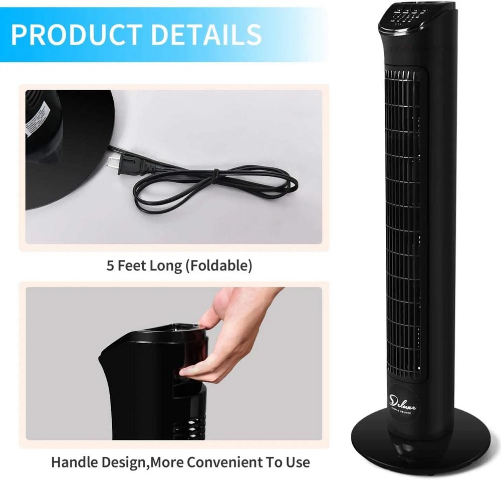 32 in. 3 Fan Speeds Tower Fan in Black Finish Electric Oscillating 3-Modes, 9-Air Flow Settings with Remote Control - Hercitys