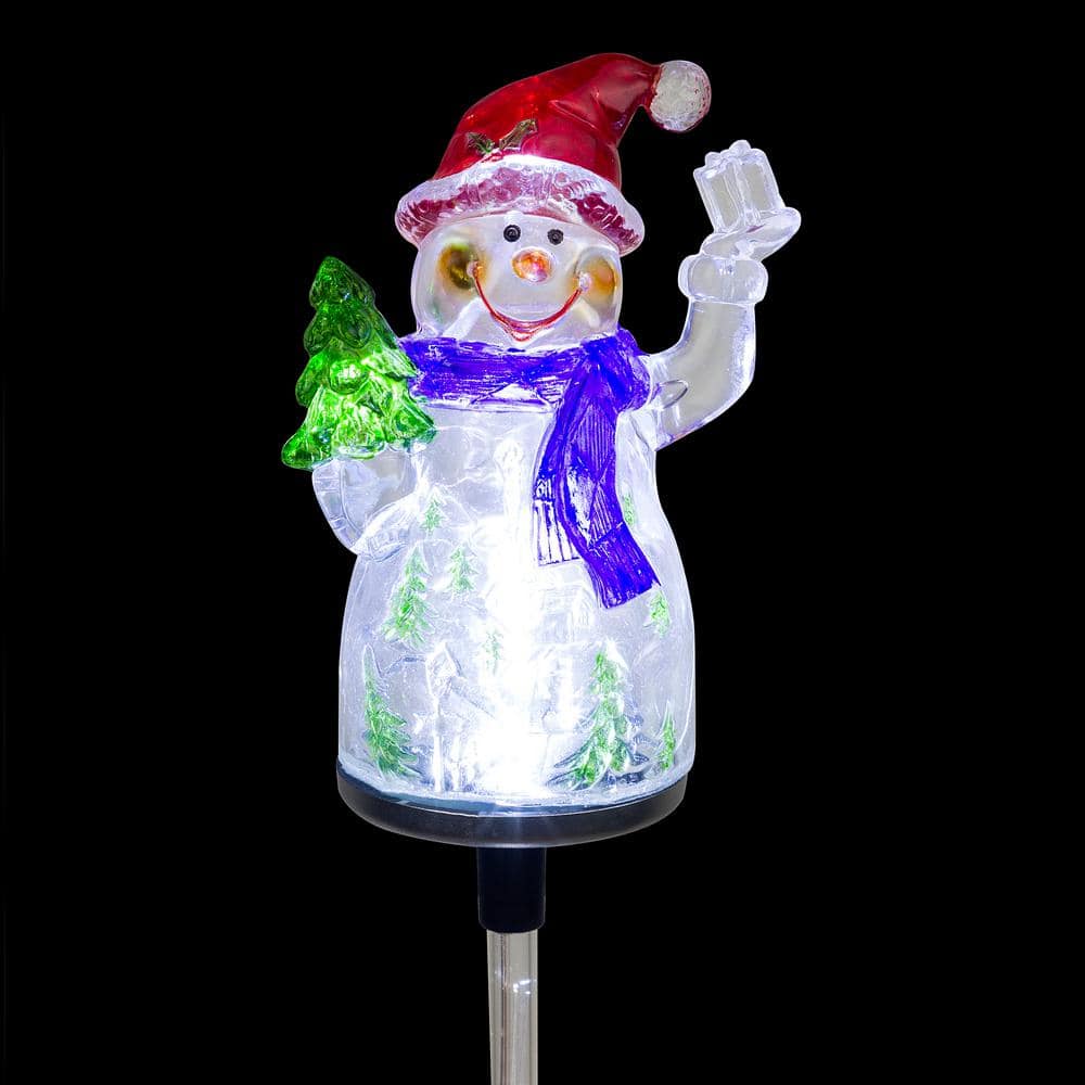 34 in. Tall Solar Snowman Fiber Optic Garden Stake with LED Lights, Set of 2 - Hercitys