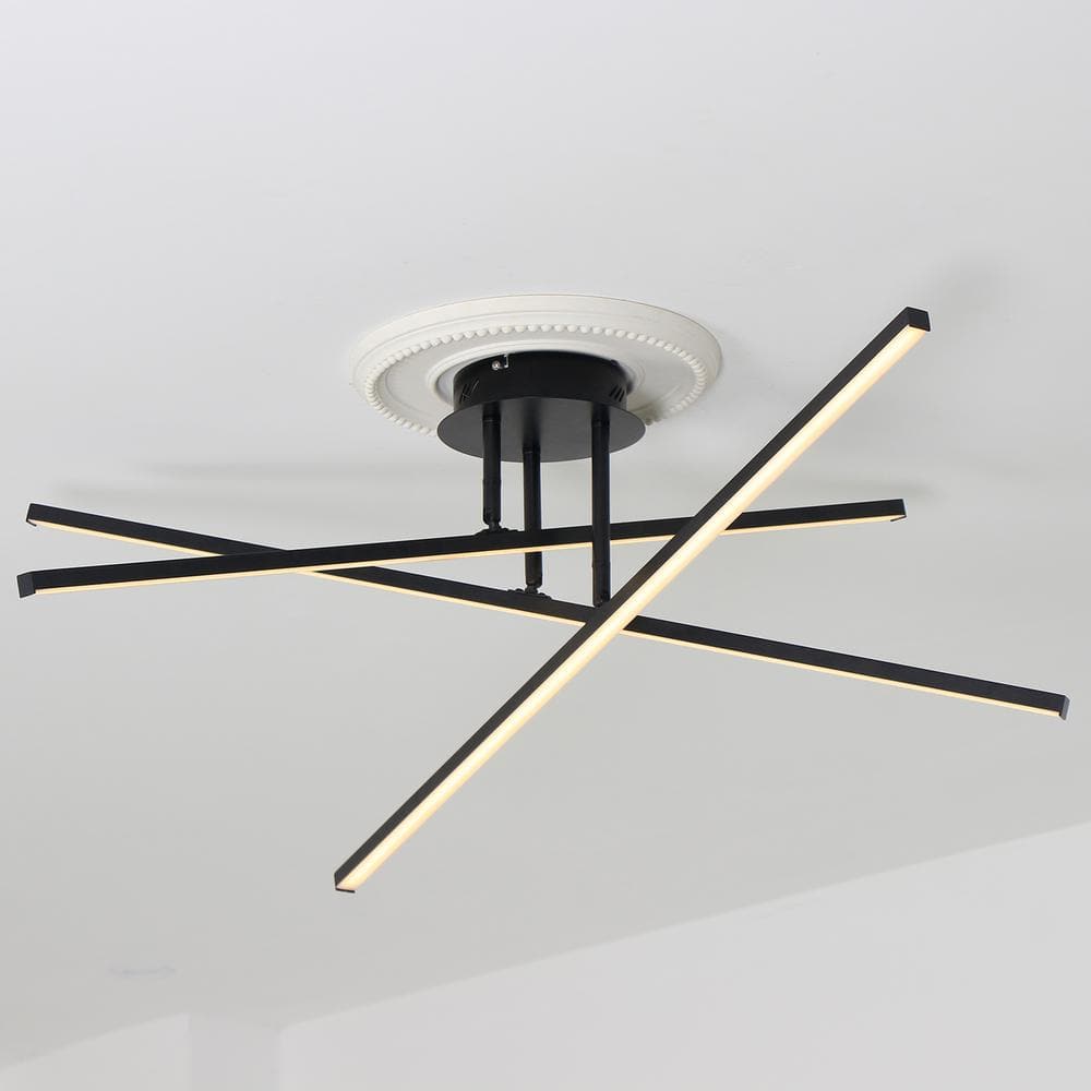 41 in. 3-Light Linear Black LED Dimmable Semi-Flush Mount for Dining Living Room Rotated Arms - Hercitys