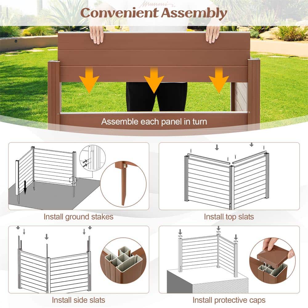 37.5 in. Plastic Air Conditioner Garden Fence, ith Stakes Pool Equipment Fence Screen Brown - Hercitys