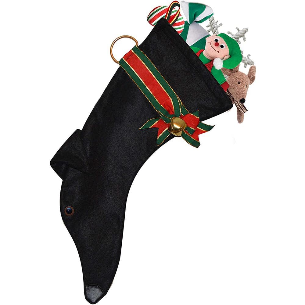 22 in. Black Greyhound Dog Faux Fur Christmas Stocking - Hercitys