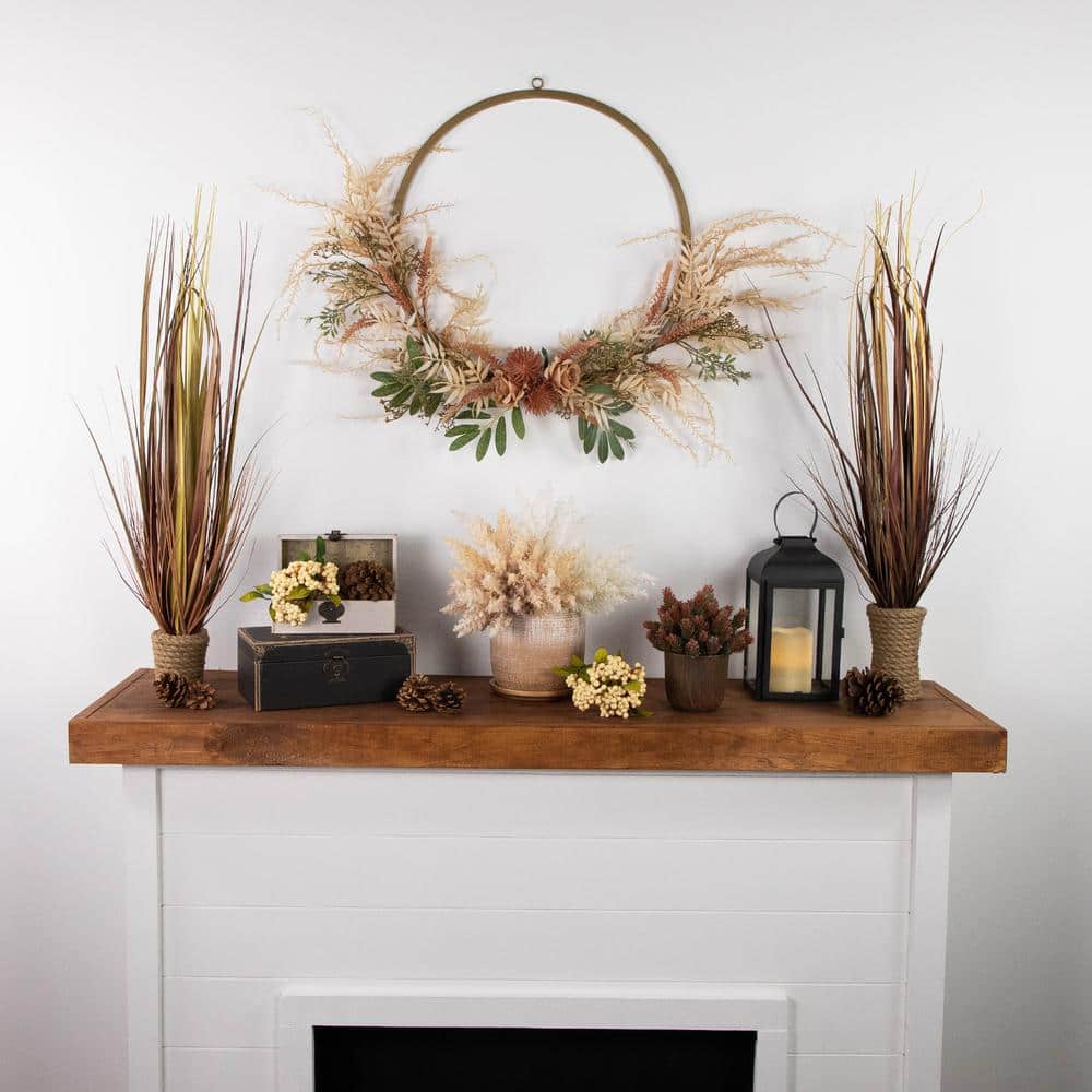 24 in. Unlit Fall Harvest Pale Roses with Foliage Artificial Wreath - Hercitys