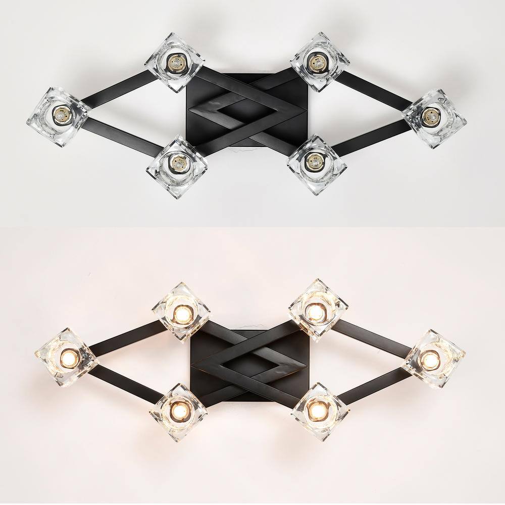 24.9 in. 6-Light Black Modern Semi-Flush Mount With Crystal Shade and 6-G9 Bulbs Included - Hercitys