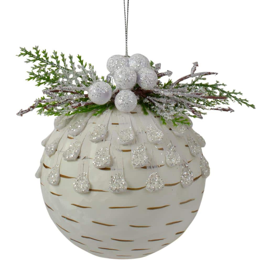 4 in. Cedar and Berries White Glass Christmas Ornament - Hercitys