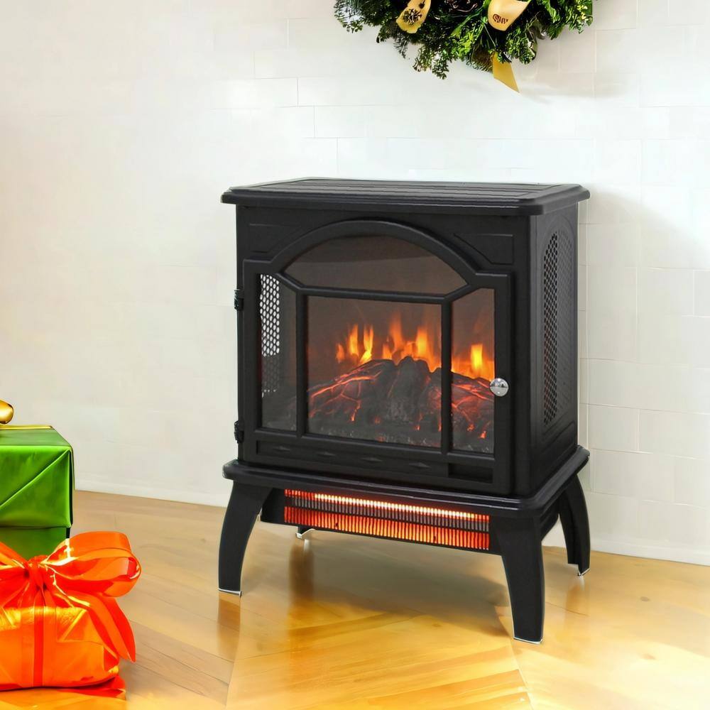 1500-Watt Antique Black 3D Electric Infrared Quartz Space Heater Stove with Remote Control and Auto Shut Off - Hercitys