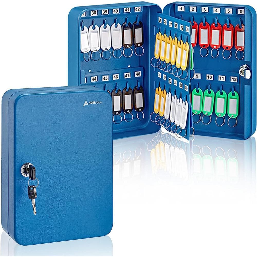 48 Key Steel Secure Cabinet with Key Lock, Blue (2-Pack) - Hercitys