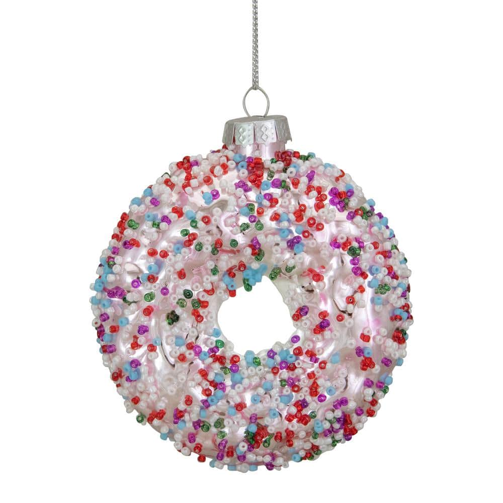 3.5 in. Pink Doughnut With Sprinkles Glass Christmas Ornament - Hercitys