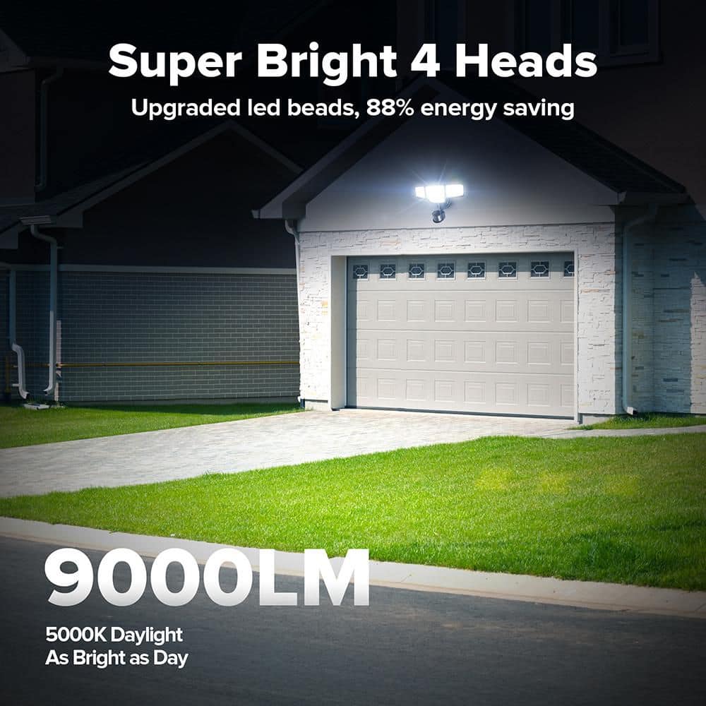 475-Watt equivalent 9000 Lumen 180° Black Motion Sensing Integrated LED Flood Light - Hercitys