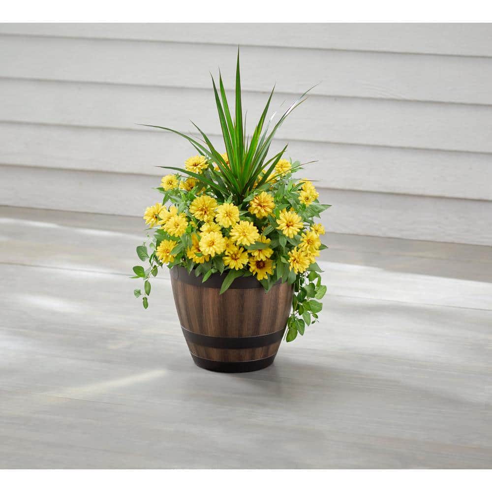 12.8 in. Reedley Medium Kentucky Walnut Brown Resin Barrel Planter (12.8 in. D x 10.5 in. H) - Hercitys