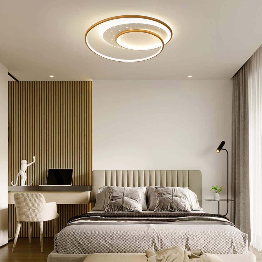 19.68 in. Gold Modern Simple Style Selectable LED Flush Mount Ceiling Light with Remote Control - Hercitys
