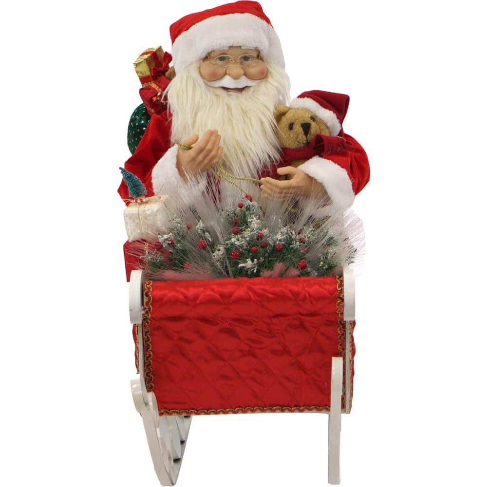 28 in. Christmas Animated Santa Claus in Sleigh with Music, Lights and Motion - Hercitys