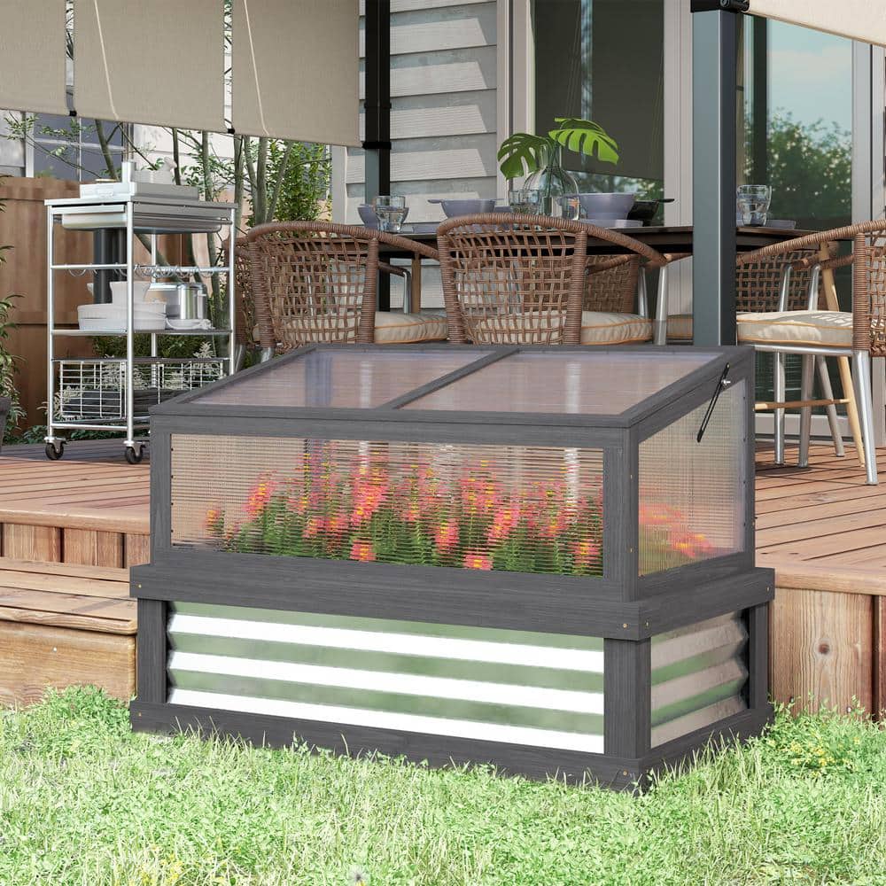 41 in. W x 22.5 in. D x 28.25 in. H Fir Wood, Polycarbonate Gray Wood Cold Frame Greenhouse, Raised Garden Bed - Hercitys