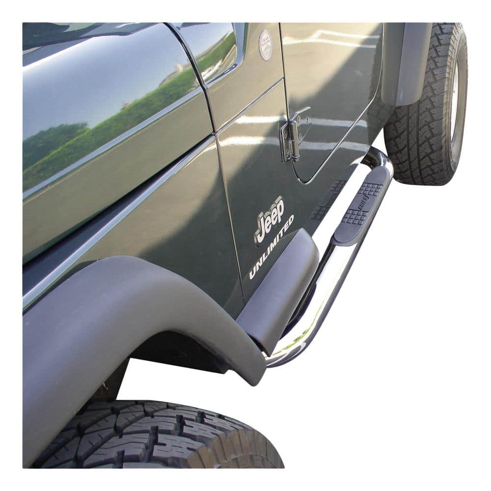 3-Inch Round Polished Stainless Steel Nerf Bars, No-Drill, Select Jeep Wrangler YJ, TJ - Hercitys