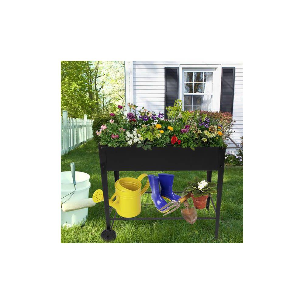 42.5 in. x 20 in. x 32 in. Mobile Metal Raised Garden Bed Cart with Legs, Elevated Tall Planter Box with Wheels, Black - Hercitys