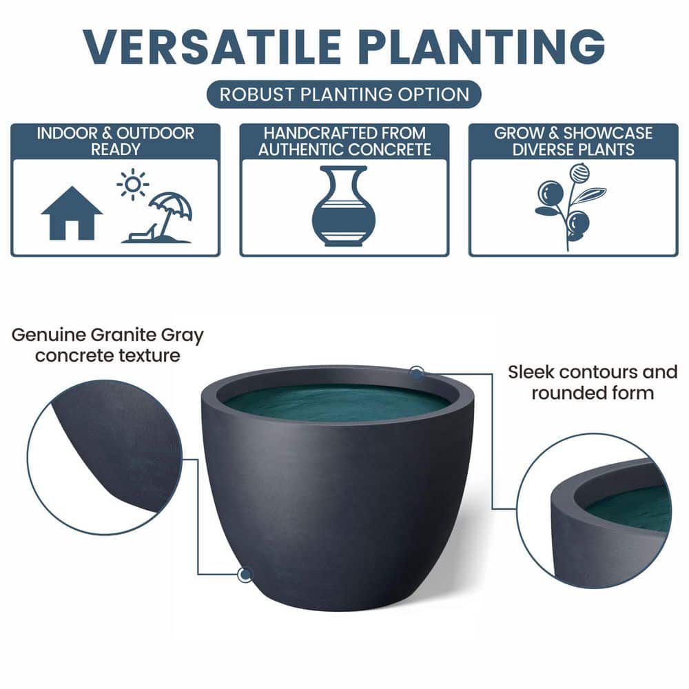14.5 in. Medium Granite Gray(Premium Inner) Concrete Round Planter/Pot with Drainage Holes - Hercitys