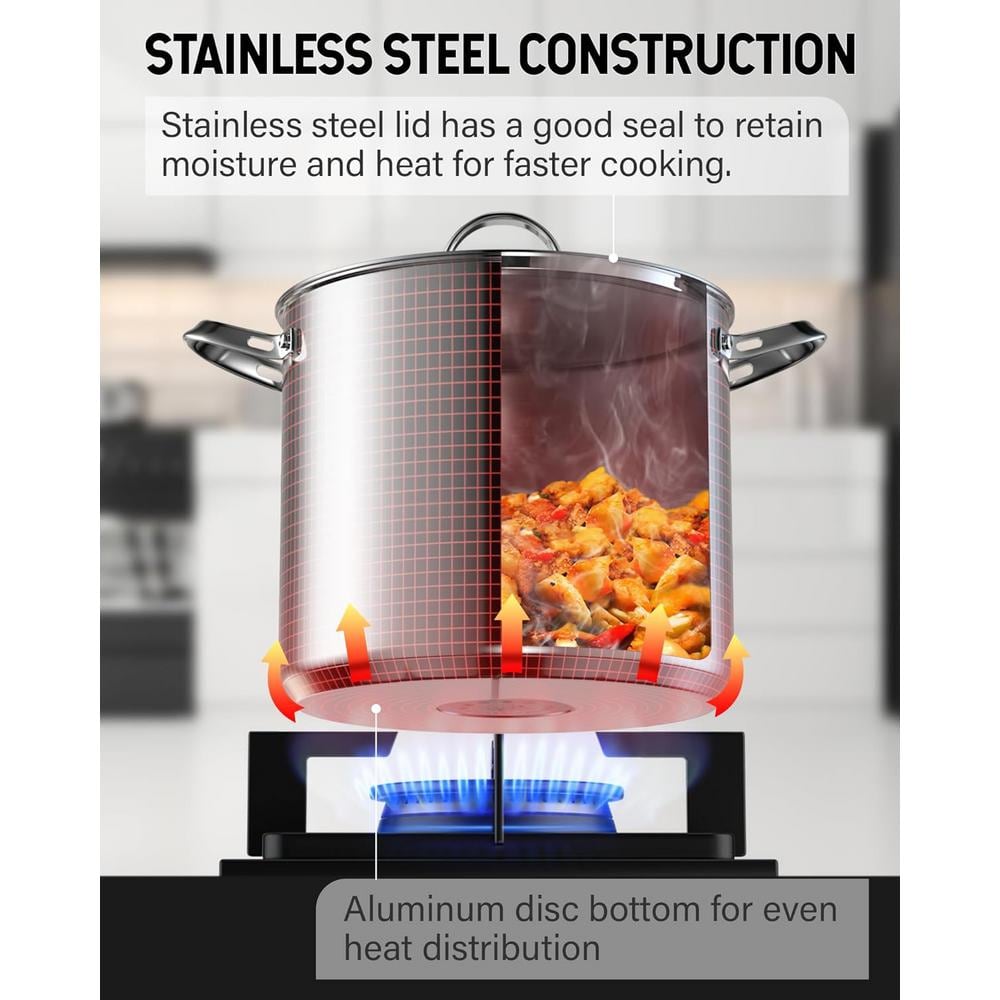 20 qt. 18/10 Stainless Steel Classic Deep Cooking Pot Canning Cookware with Stainless Steel Lid, Silver - Hercitys