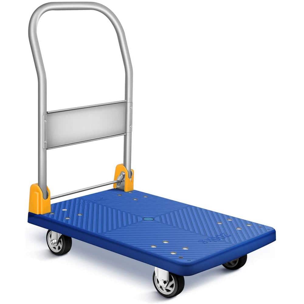 10 cu. ft. Metal Garden Cart, Platform Truck with 440 lbs. Weight Capacity and 360° Swivel Wheels for Loading-Blue - Hercitys