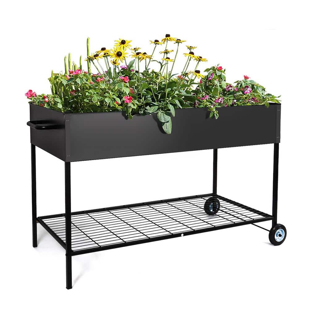 51 in. x 26.5 in. x 31 in. Movable Metal Raised Garden Bed with Legs Black - Hercitys
